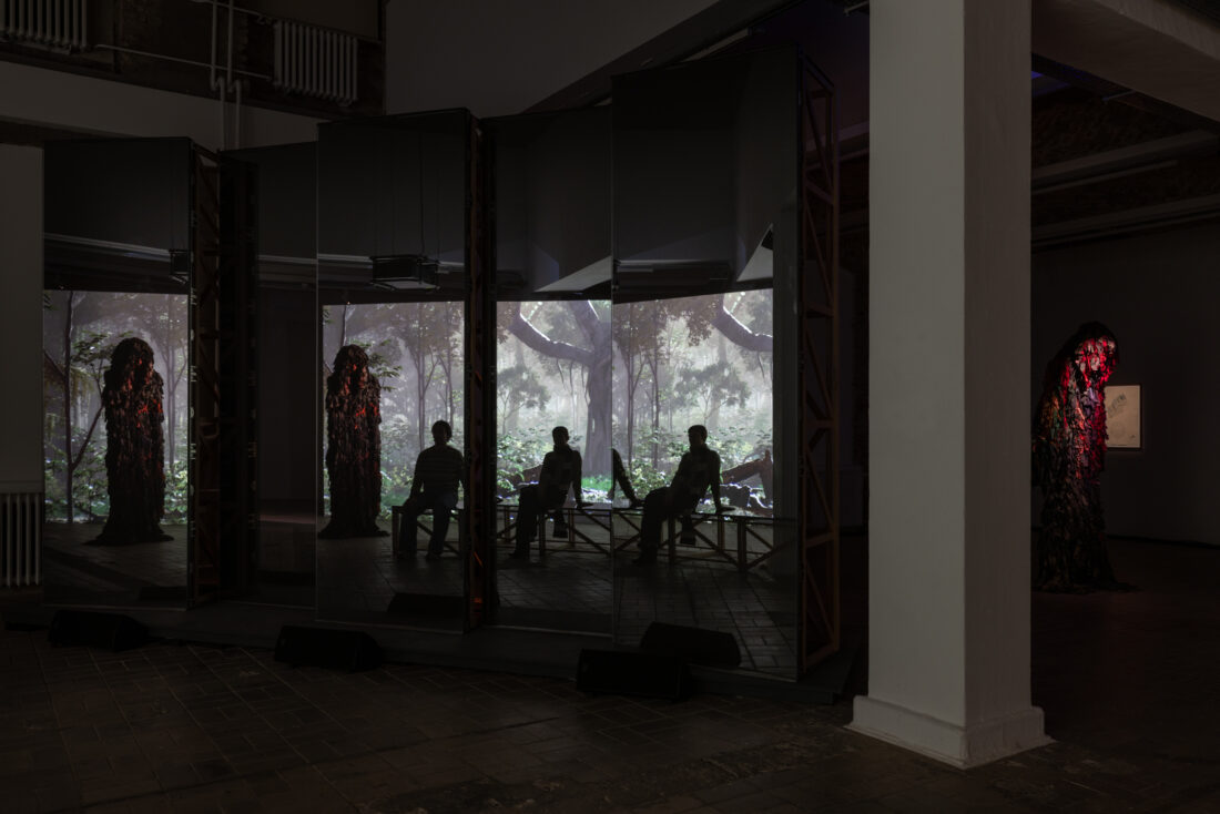 Installation view of Christopher Kulendran Thomas: Another World, KW Institute for Contemporary Art London (2022)