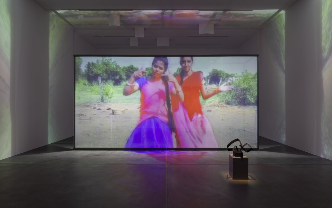 Installation view of the video installation 'Being Human' by Christopher Kulendran Thomas as part of the exhibition 'Christopher Kulendran Thomas: FOR REAL’ at Kunsthalle Zürich, 2023. 